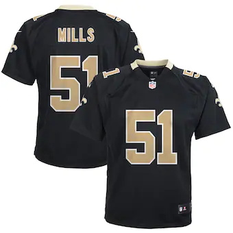 youth nike sam mills black new orleans saints retired game 